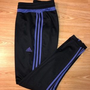Adidas joggers, black with purple as logo, size medium